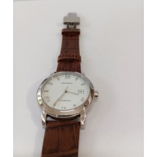 VINTAGE Mondia ανδρικό ρολόι με ασημένιο καντράν και καφέ δερμάτινο λουράκι (VIN36)